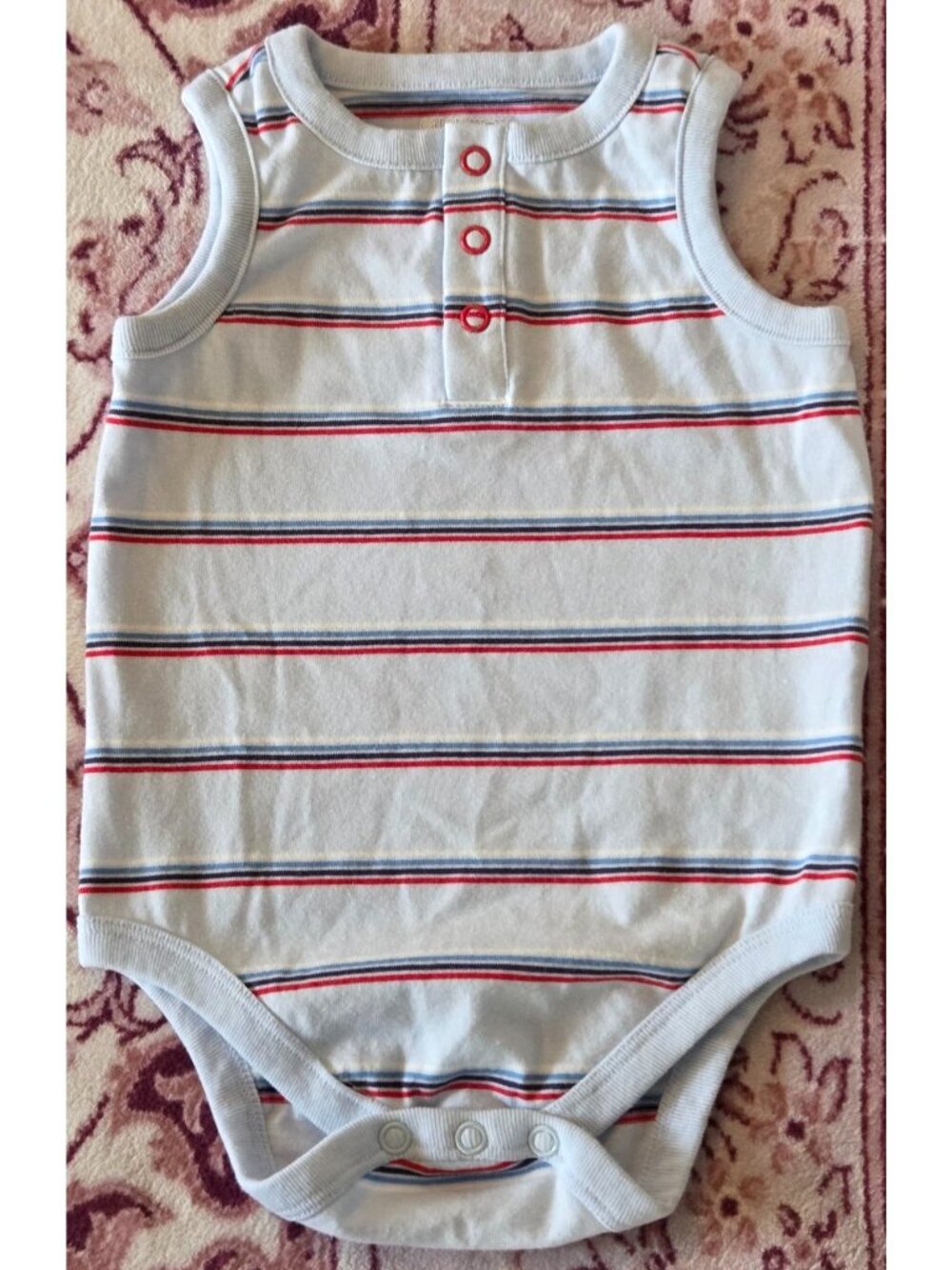 Garanimals Blue with Red, Blue, and  White Striped Sleeveless Bodysuit Size 6-9M